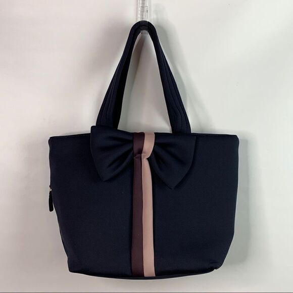 Stella & Dot Navy Blue Bow Front Nylon Tote Bag purse organizer designer - Picture 2 of 11